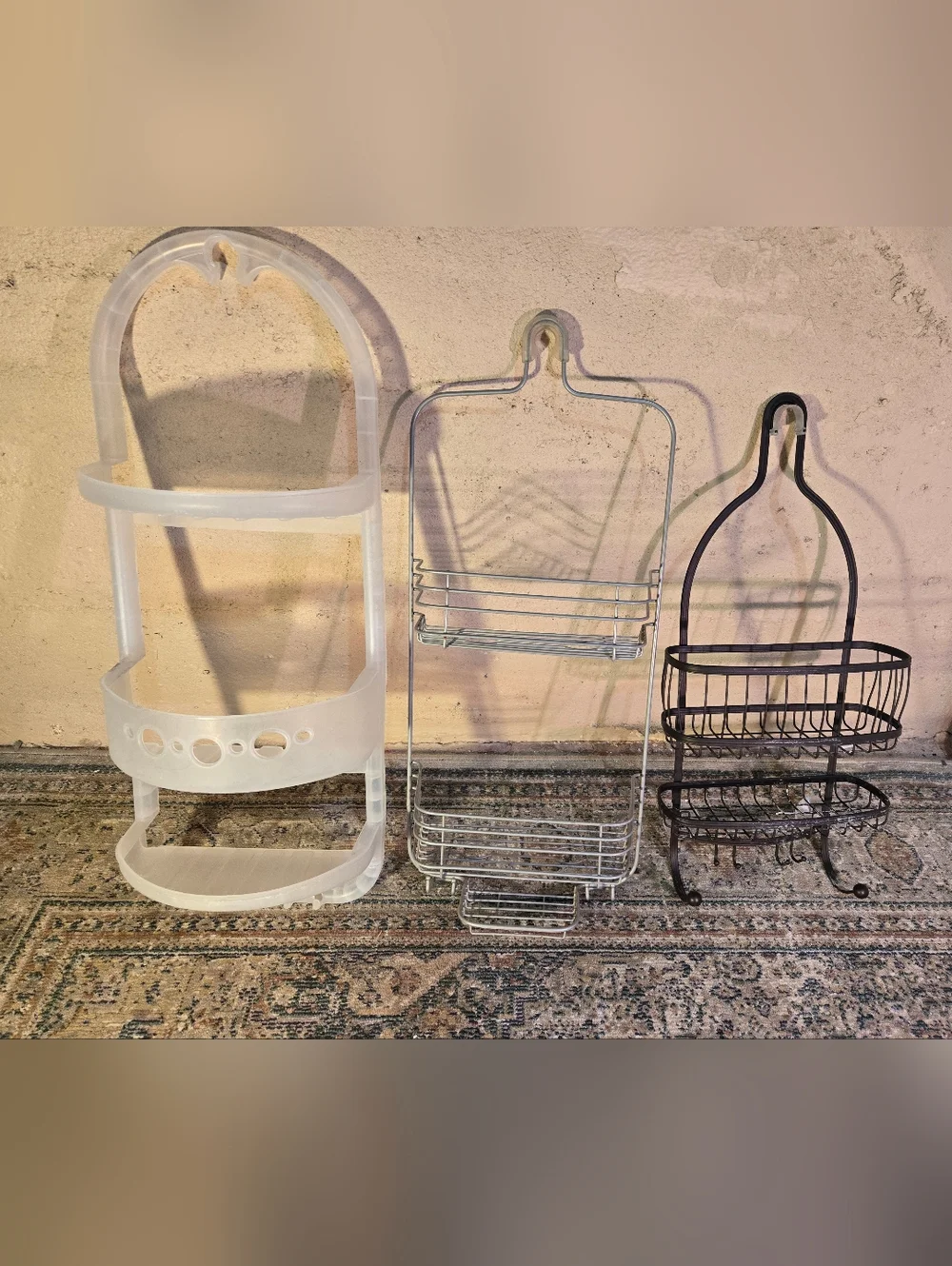 Lot Of Three Over The Shower Caddies Plastic Metal And Bronze